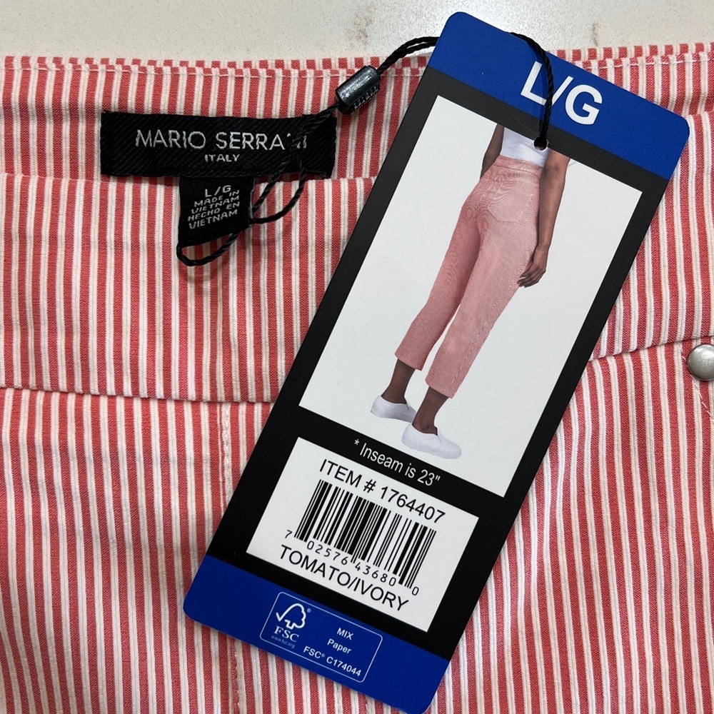 Mario Serrani Comfort Stretch Capri Pants Tomato Ivory NWT Size L - Picture 10 of 11